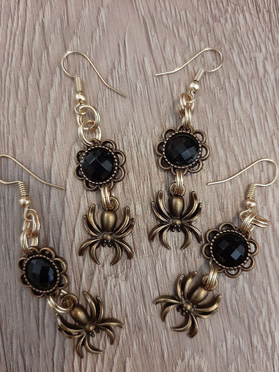 Thumbnail: Gold and Black Mini Spider Earrings