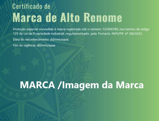 Certificado de marca de alto renome do INPI