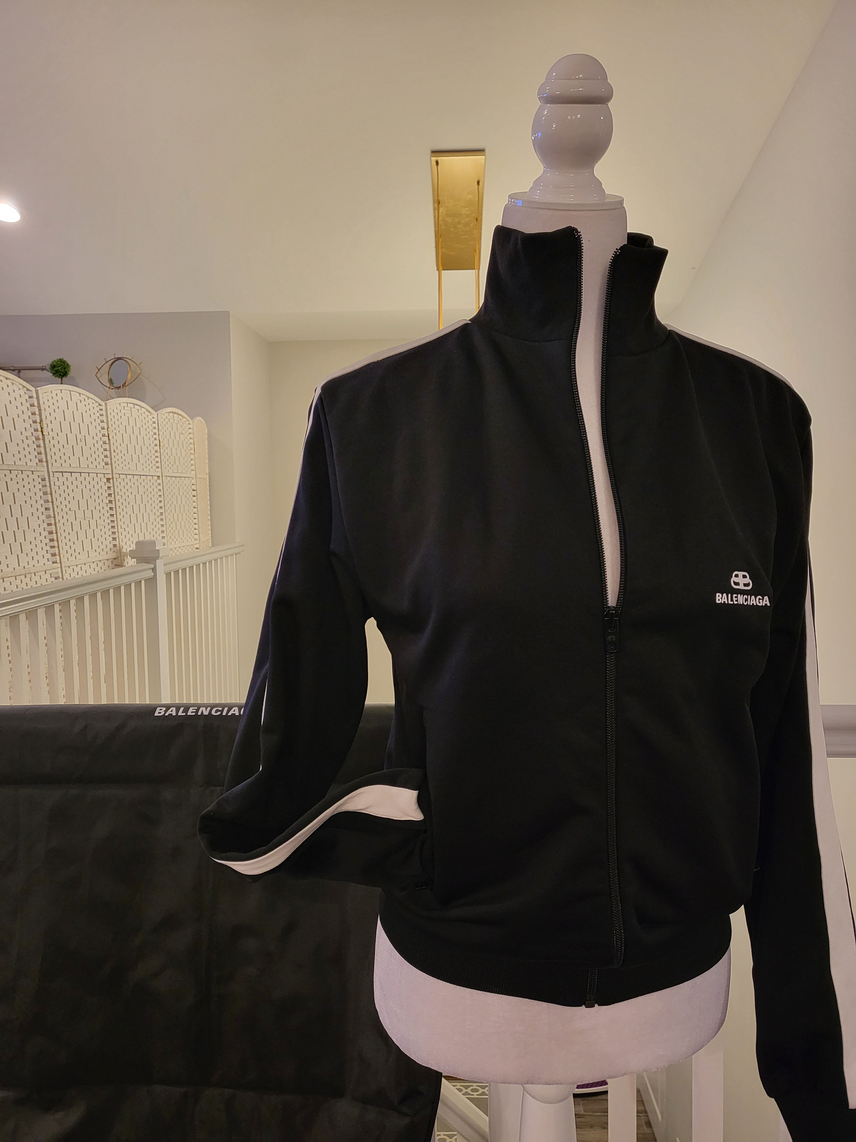 BALENCIAGA BLACK AND WHITE TRACK ZIP UP JACKET