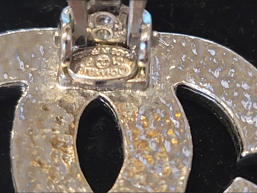 Thumbnail: Chanel crystal double C clip earrings