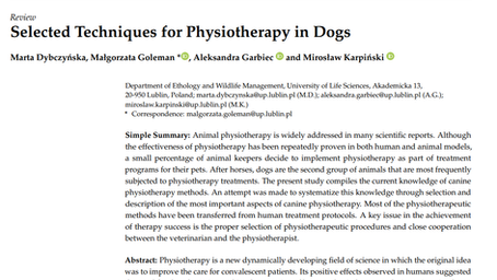 Selected Techniques for Physiotherapy in Dogs