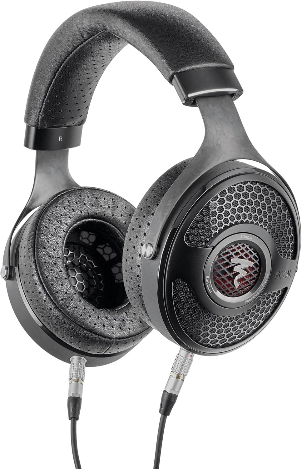 "Focal Utopia Evo open-back headphones featuring pure Beryllium drivers and carbon-fiber yoke"