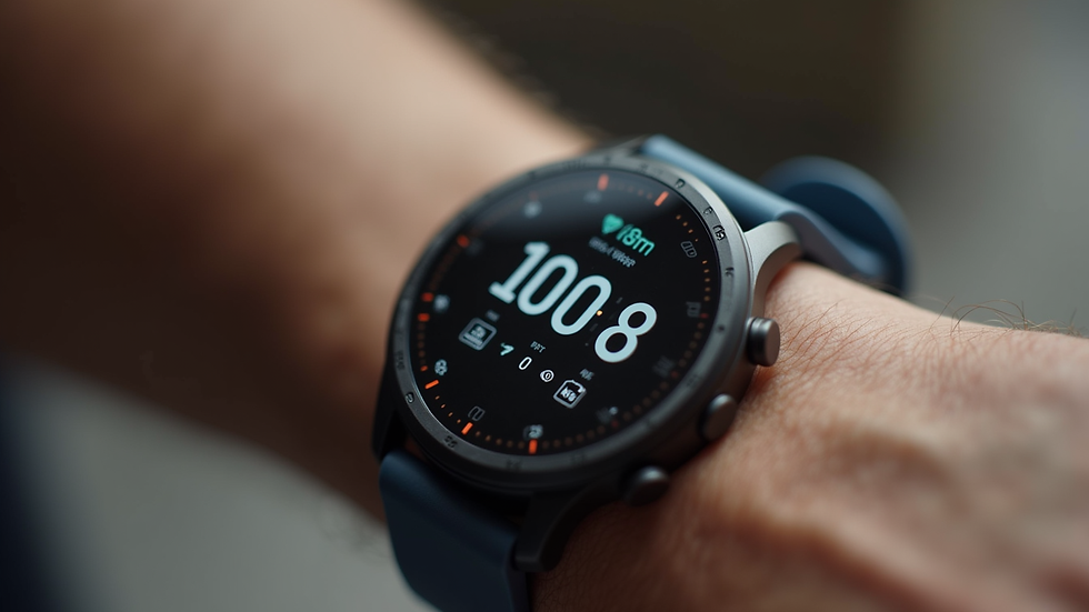 Close-up of a fitness tracker displaying workout stats