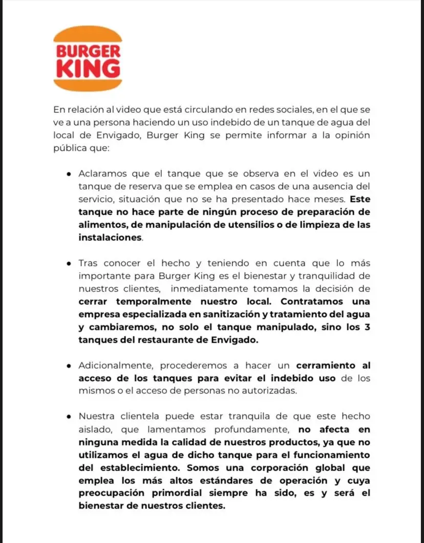 Tras escándalo por hombre que se bañó en el tanque de Burger King, en Envigado: Cerraron el sitio y dejaron comunicado