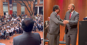 A Gustavo Petro lo recibieron con cánticos en el Liceo Francés