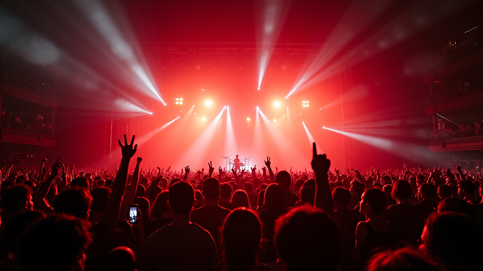 Vista panorámica de un concierto de rock en Medellín con luces y público emocionado