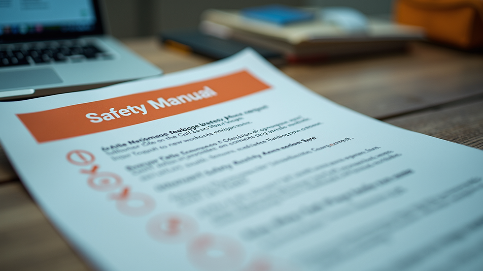 Close-up view of a workplace safety manual with highlighted sections