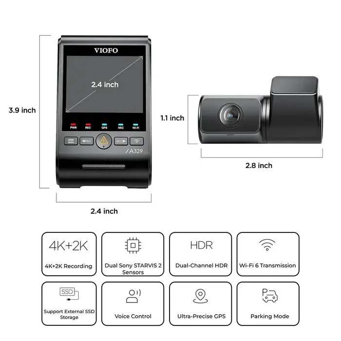 Thumbnail: Dashcam dimensions, features: 4K/2K recording, HDR, Wi-Fi