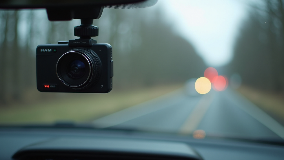 Close-up view of a dash cam mounted on a car windshield