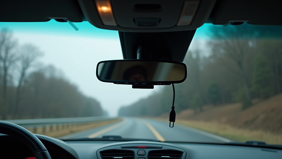 Eye-level view of a professional installing a dash cam inside a vehicle