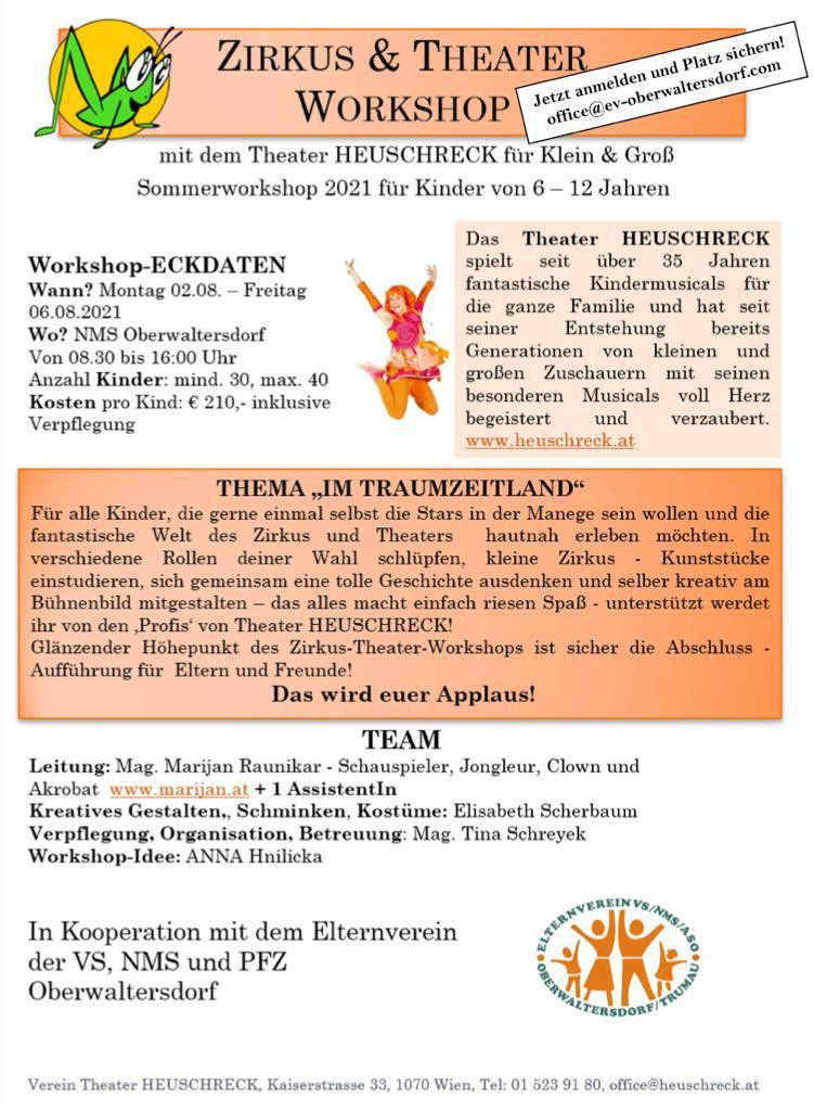 Meldet euch schnell an für den ersten Workshop von und mit dem Theater HEUSCHRECK - für Kinder von 6 - 12 Jahren!
