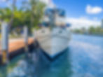White boat from the trawler photo gallery docked in a canal.