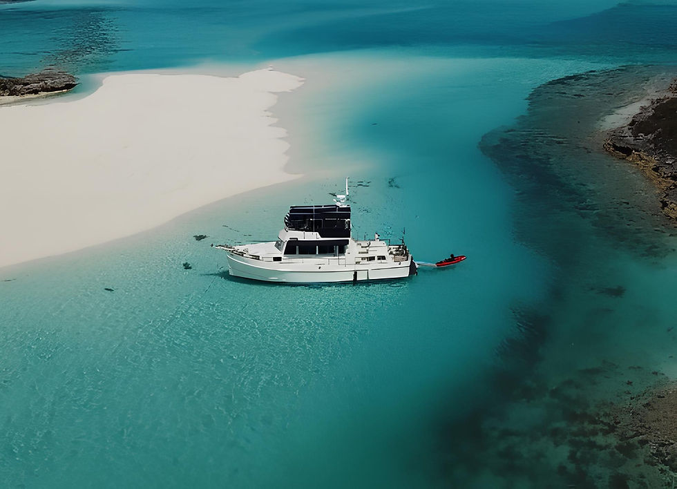 Grand Banks 49 For Sale. Anchored in Pipe Creek Bahamas