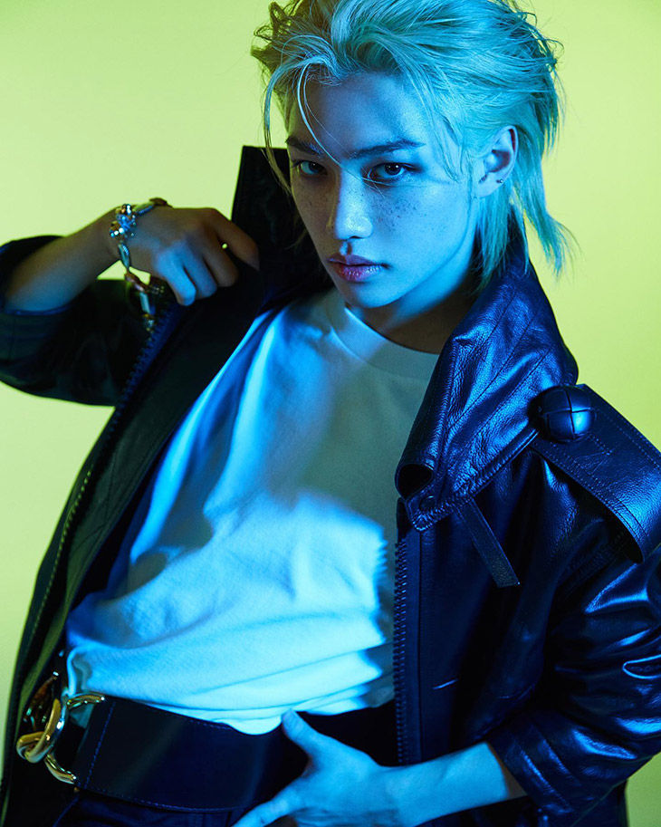 Felix (Stray Kids') posing for ELLE sponsored by Louis Vuitton
