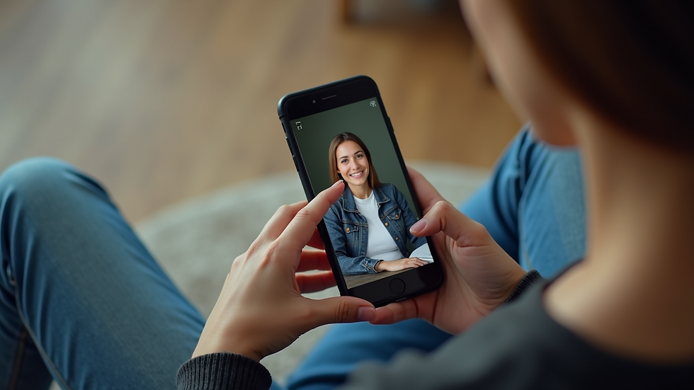 High angle view of a person using a smartphone for an online therapy session