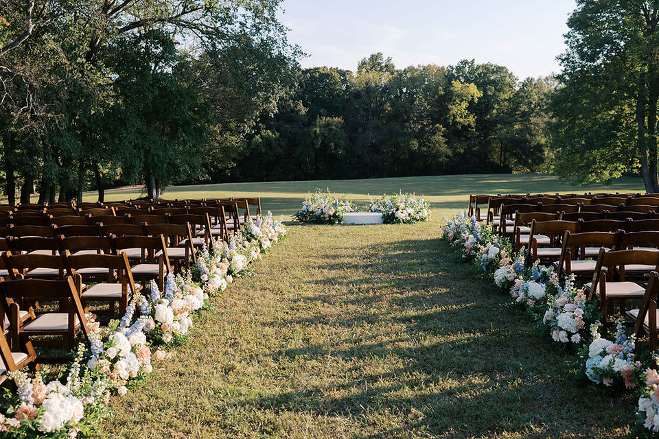 wide photo of ceremony at a Private estate Nashville tented wedding