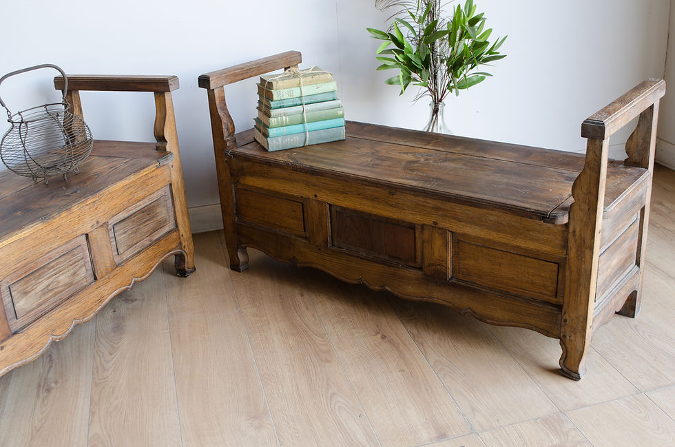 Thumbnail: SOLD TO MARCUS Rare Pair of French Oak Storage Benches / Settles (#2009)