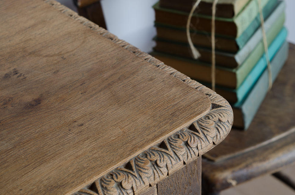 Thumbnail: Vintage French Oak Writing Desk / Table with Drawer and Cup Handle (#1923)