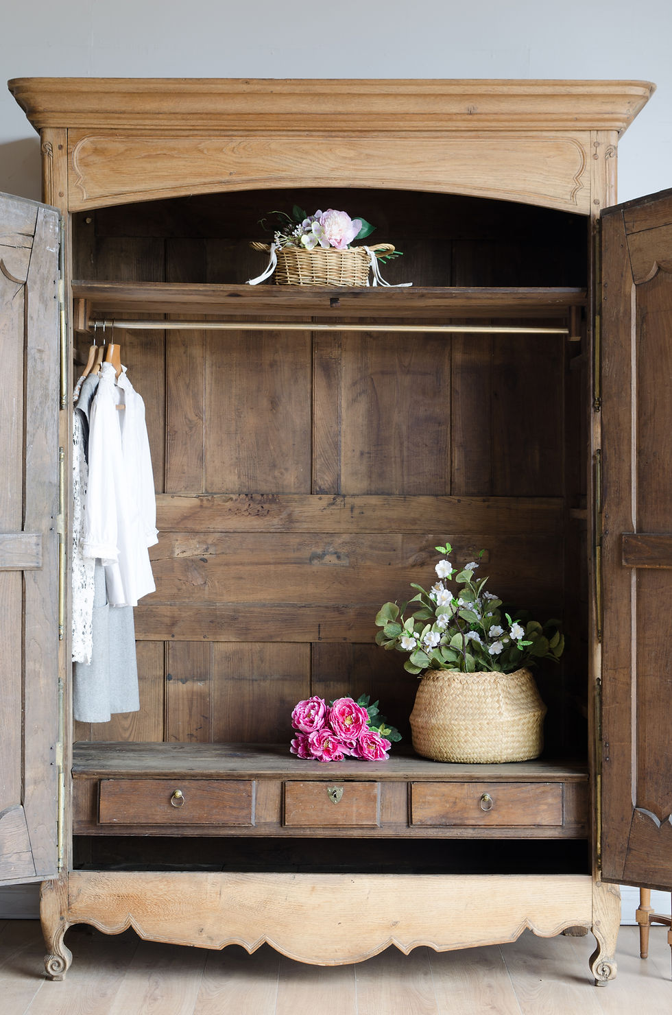 Thumbnail: Antique French Oak Armoire with Hanging Rail (#1998)