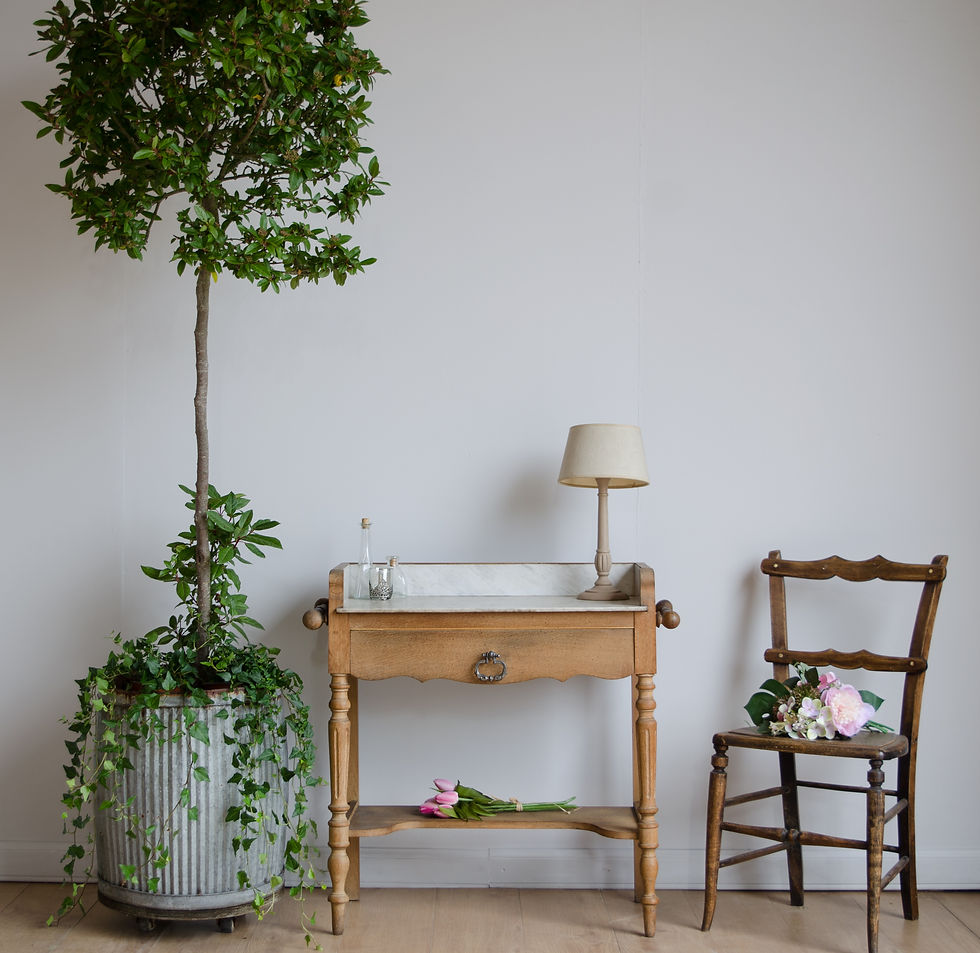 French Antique Early 20C Oak Washstand with Marble Top (#1931)
