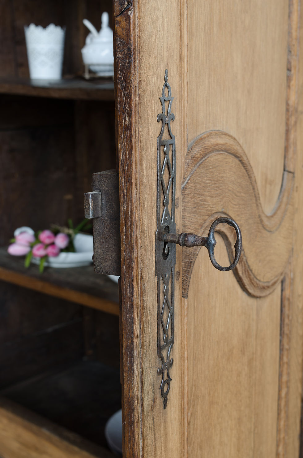 Thumbnail: Rare Small Antique French Oak Armoire with Shelves or Hanging Rail (#2015)