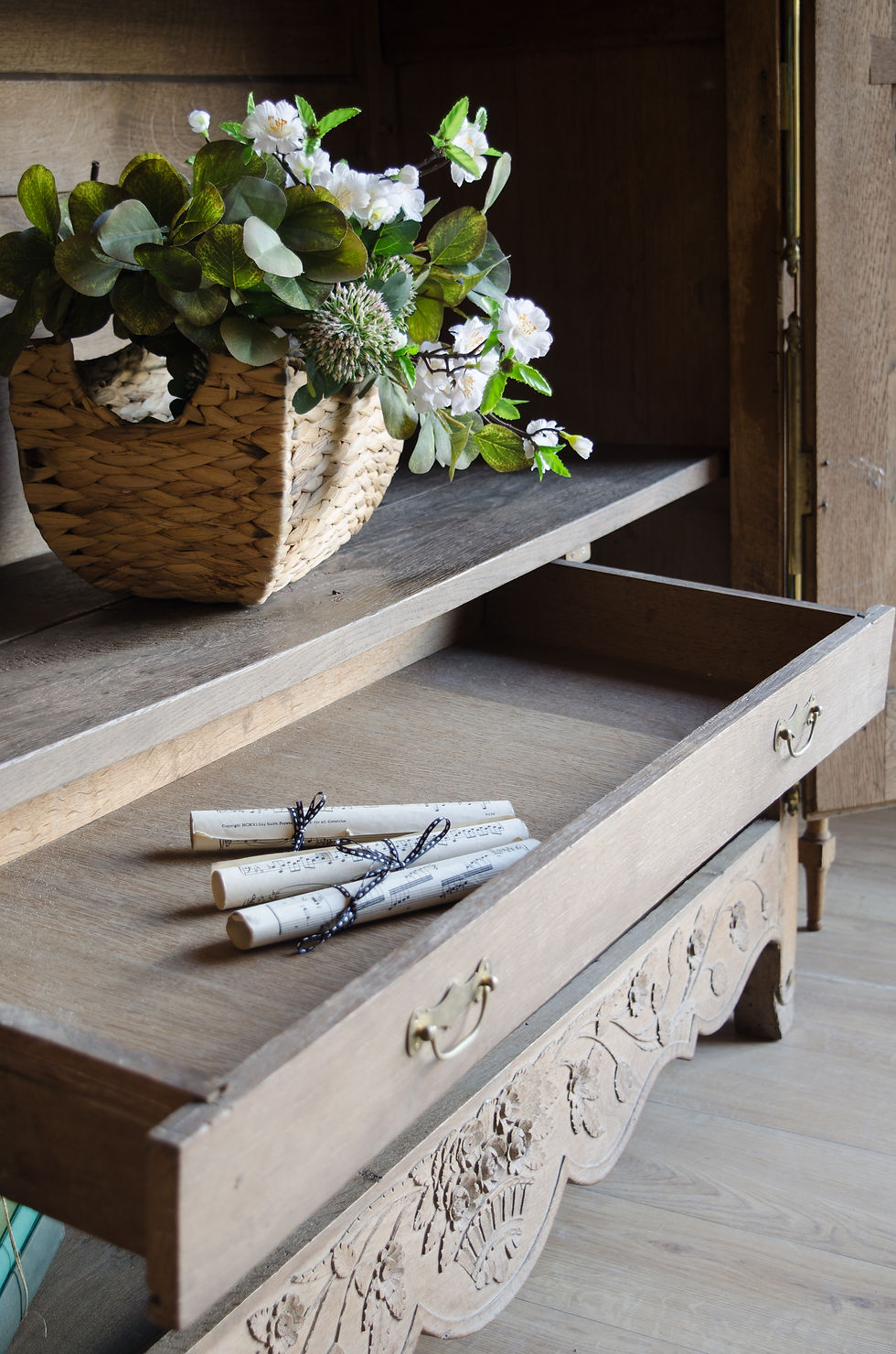 Thumbnail: SOLD TO EVIE Antique French Oak Armoire with Shelves or Hanging Rail (#1875)