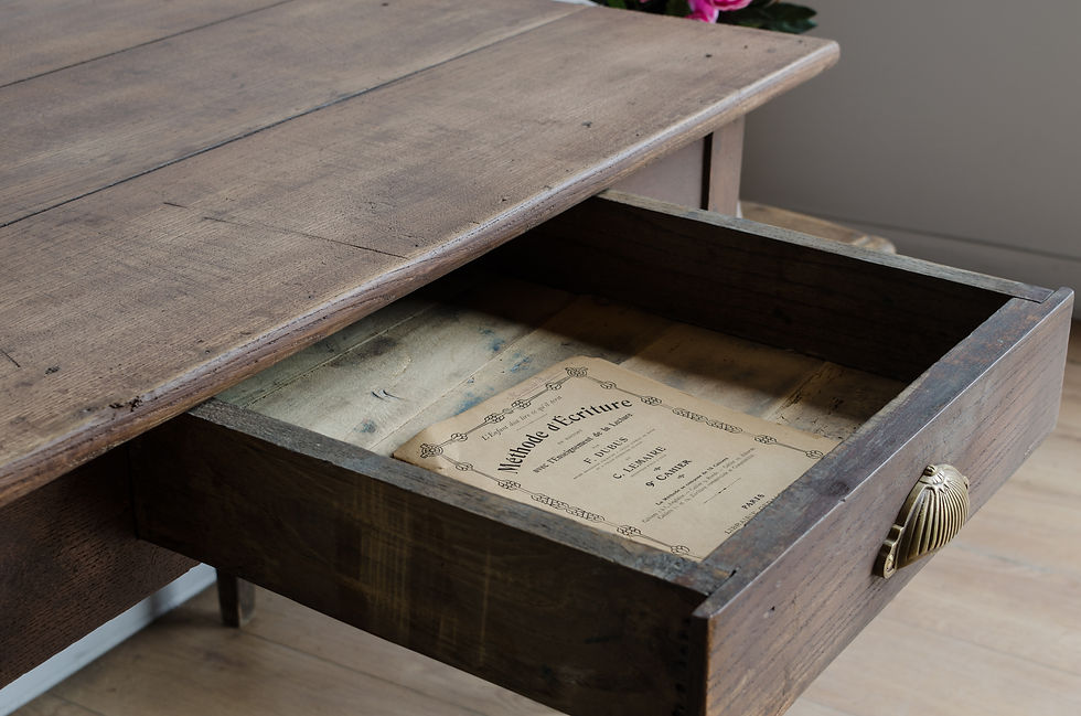 Thumbnail: Antique French Oak Desk with Pin Legs (#1984)