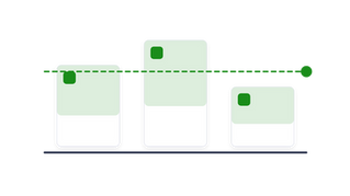 Three navy columns of unequal height stand under one green line; the middle column carries a green cap and the other two stay plain.