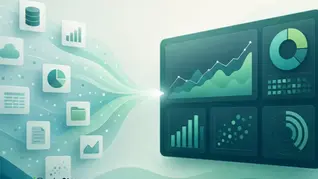 Abstract editorial illustration of data sources flowing into a unified analytics dashboard