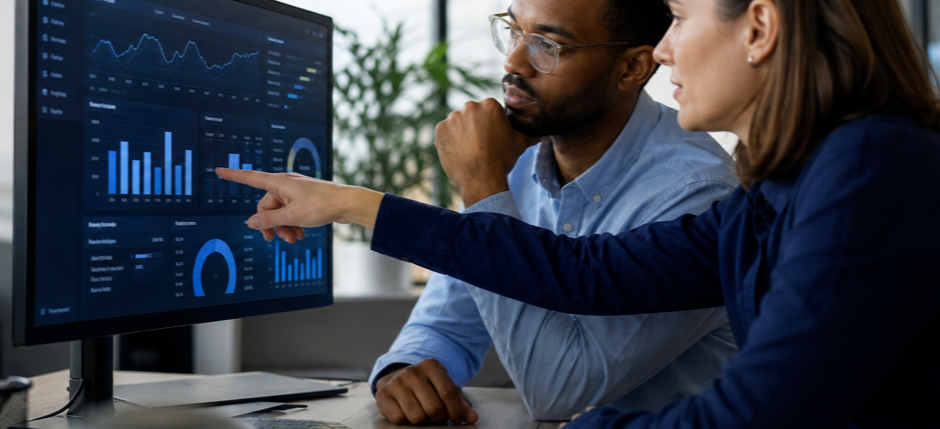 A revenue team reviewing advanced analytics dashboards on Zoho CRM's Ultimate edition