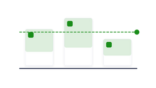 Three unequal navy columns stand under one green horizontal line; the shortest column is marked with a small yellow notch.