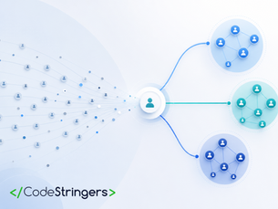 Illustration of unqualified leads flowing into Zoho CRM and splitting into a contact, an account, and a deal