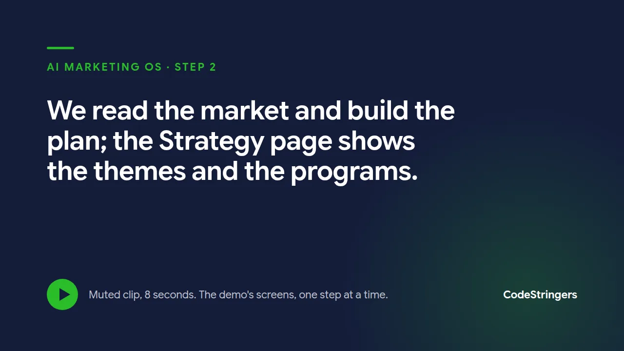 We read the market and build the plan; the Strategy page shows the themes and the programs.