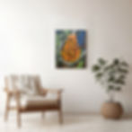 Thumbnail: Orange Chicken of the Woods mushroom on dark blue-green abstract background with beige brushstroke.