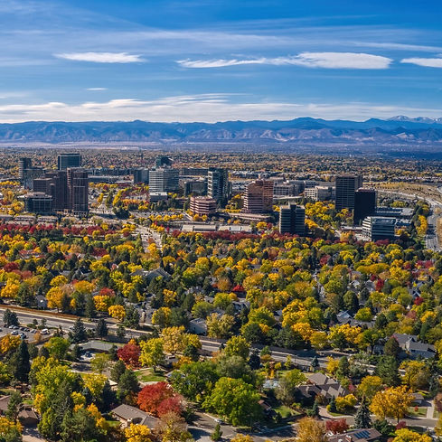 Aerial view of Aurora skyline and autumn trees