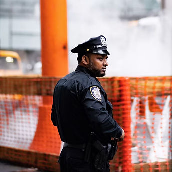 Police officer on duty near construction site