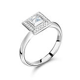 Rub-over Princess Cut Halo with Round Edge Plain Shoulders Mount Ring
