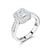 4 Claw Radiant Cut Halo with Grain Set Shoulders Mount Ring