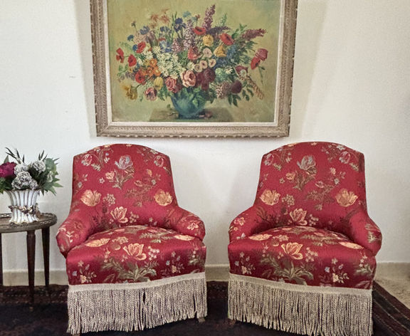 PAIR OF VINTAGE FRENCH "CHAUFFEUSES" ARMCHAIRS INSPIRED BY THE NAPOLEON III STYLE