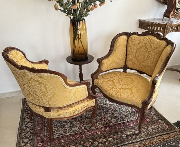FRANCH ANTIQUE PAIR OF BERGERES ARMCHAIRS