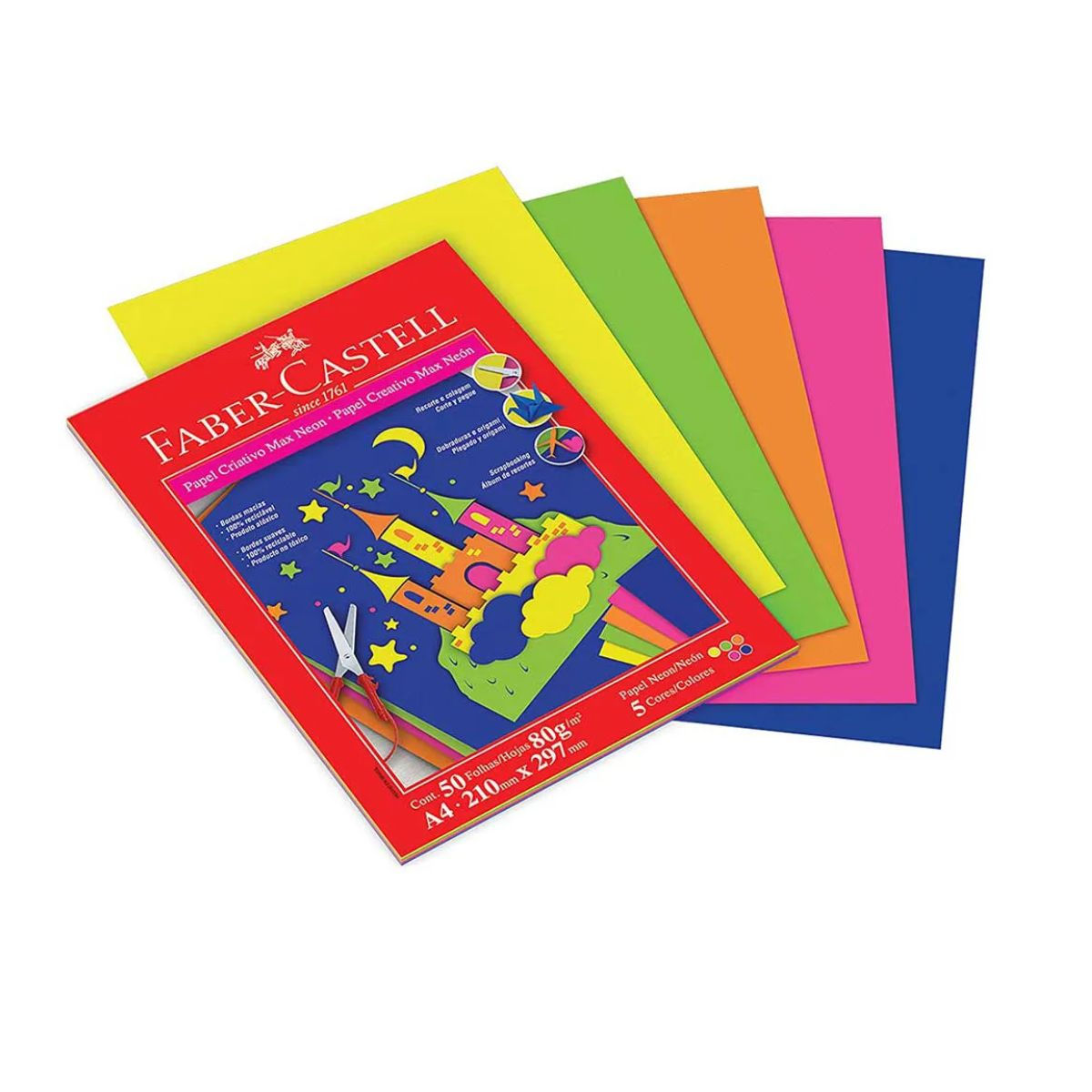 Bloco Para Educacao Artistica Criativo A4 80G 5Cor. Neon 50F - Faber-Castell