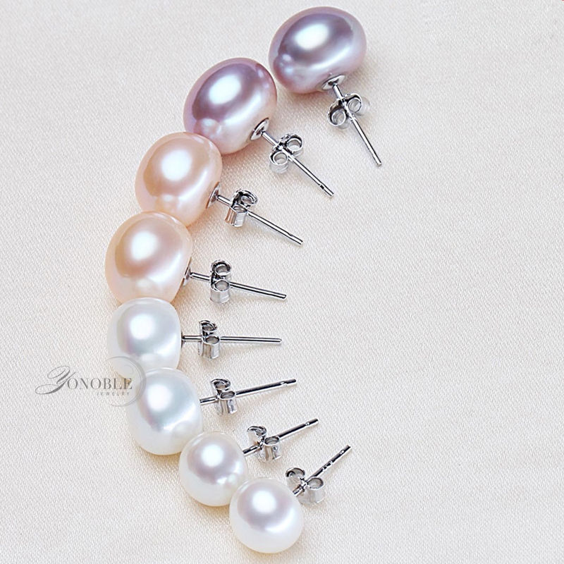Thumbnail: Genuine Freshwater Pearl Stud Earrings For Women,Classic White Natural 925 Silve
