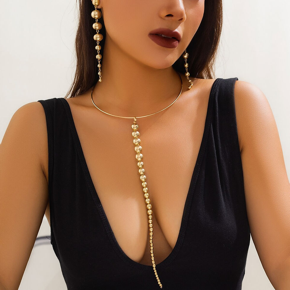 Thumbnail: Punk Acrylic CCB Big Ball Bead Chain Necklace Drop Earrings for Women Vintage Ch