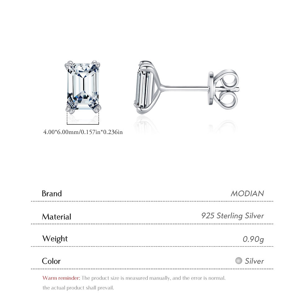 Thumbnail: MODIAN 925 Sterling Silver Simple Emerald Cut CZ Stud Earrings Hypoallergenic Ea