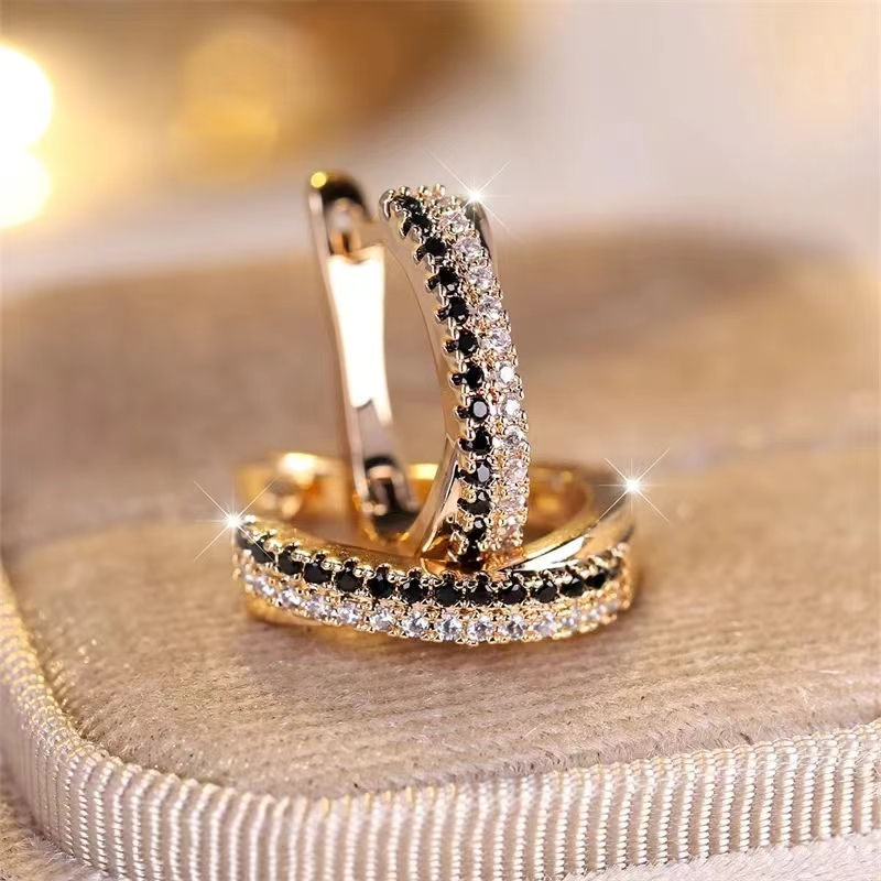 Thumbnail: Hot Selling Trendy Crystal Earrings For Women Black And White Stone Fashion Silv