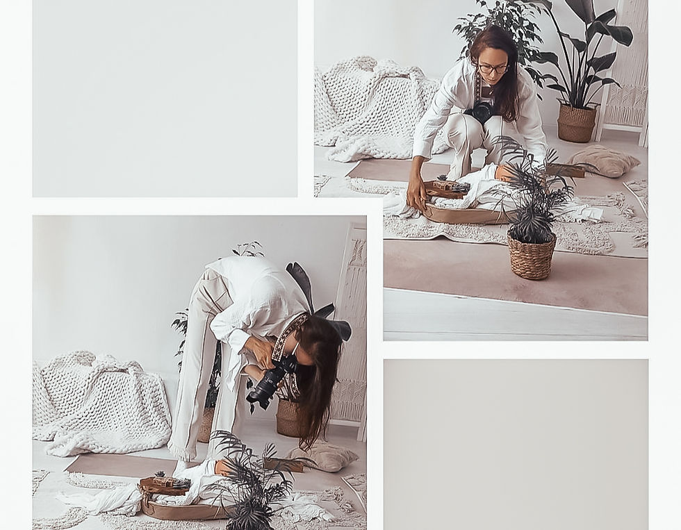 Behind the Scenes: Saskia Rachor positioniert das Neugeborene behutsam für ein Babyshooting im gemütlichen Atelier in Dieburg.