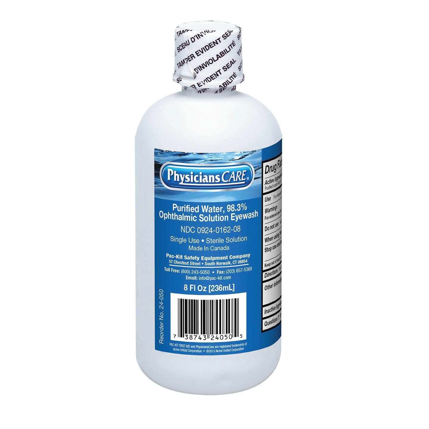 Eyewash Bottle, Screw Cap, 8 Oz.