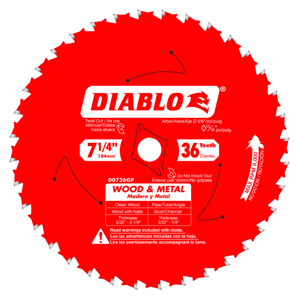 7-1/4" x 36 Tooth Wood & Metal Carbide Saw Blade
