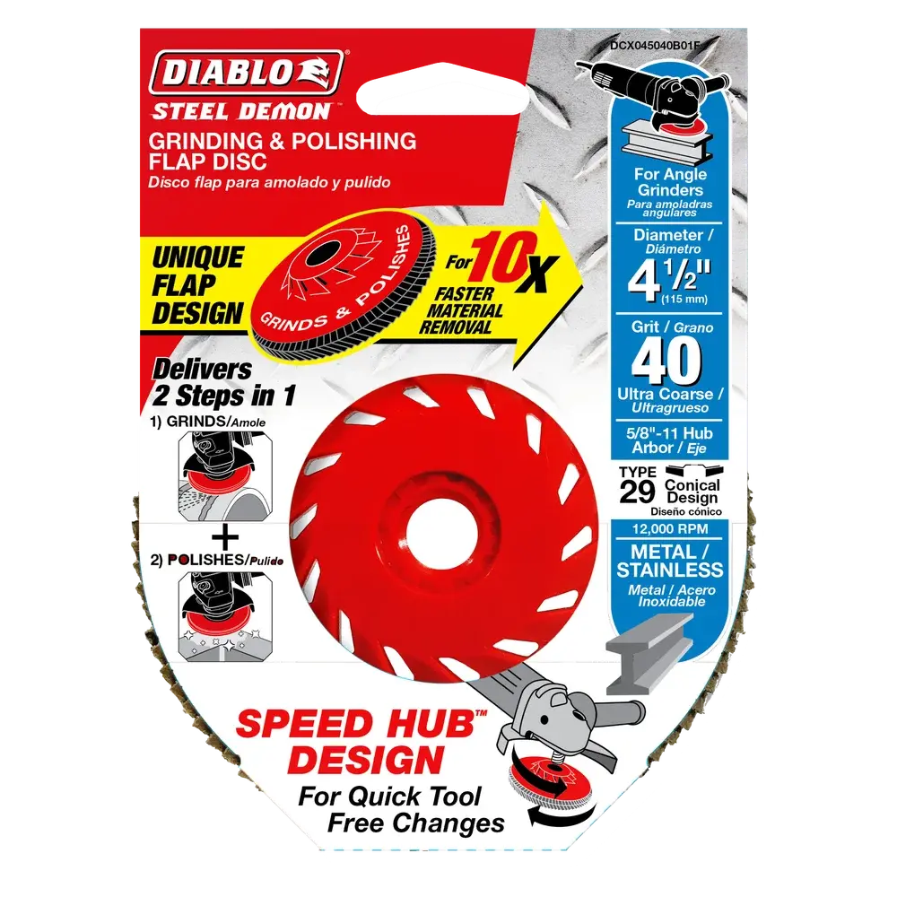 Diablo 4-1/2" 40-Grit Steel Demon™ Flap Disc for Metal with Speed Hub
