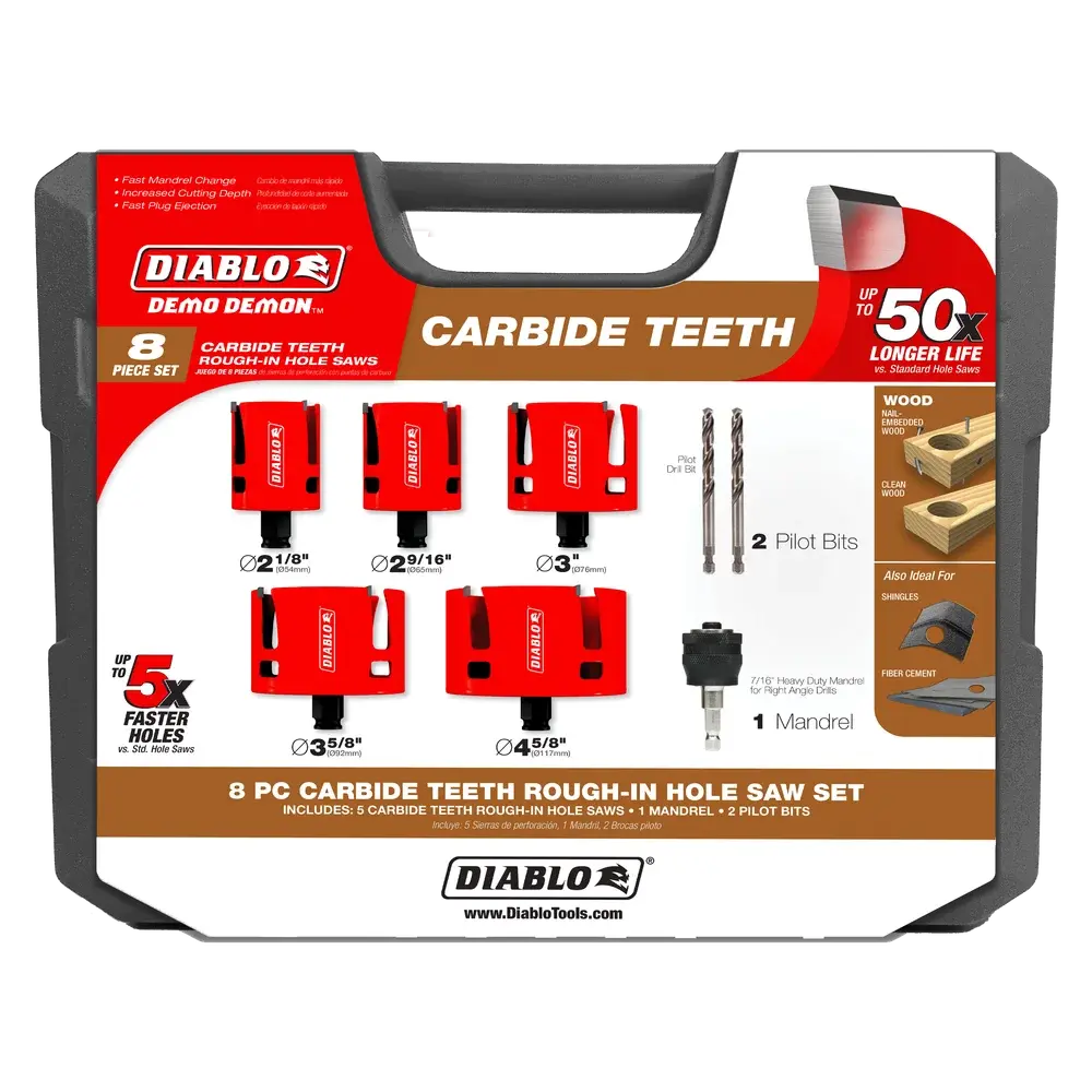 Diablo Demo Demon™ Carbide Teeth Rough-In Hole Saw Set (8-pc)